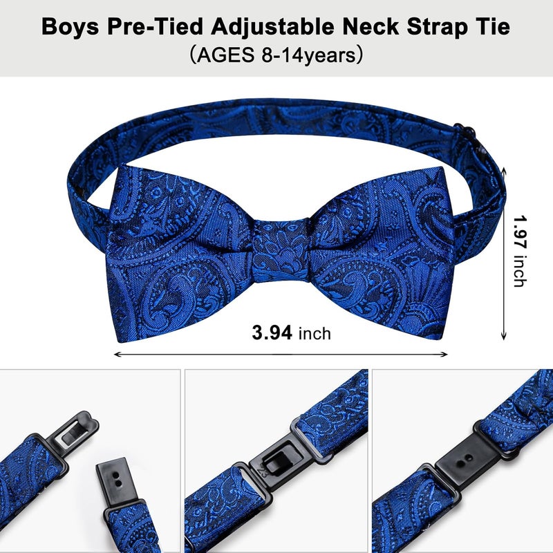 DiBanGu Boys Pre-tied Bow Tie,Silk Adjustable Bowtie and Pocket Square for Age 8-14 Kids Bowtie Wedding School Ceremony Party - Image 3